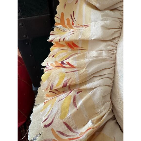 Vintage Silk Victorian Pillow Hand Painted ruffled yellow Dawn filled READ - Picture 10 of 16